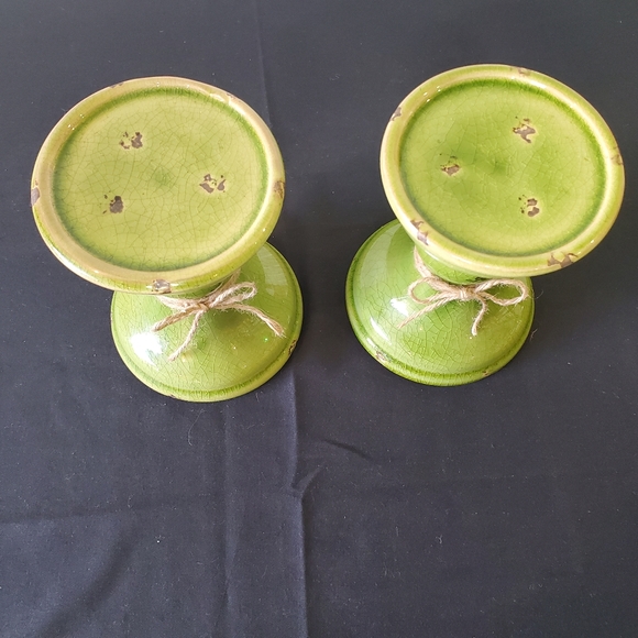 Green Distresses Candle Stick Holders 2 pc. Set - Picture 3 of 11